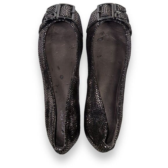 Calvin Klein Lilian Pebbled Black Metallic Flats Women's 8.5W - Picture 9 of 12